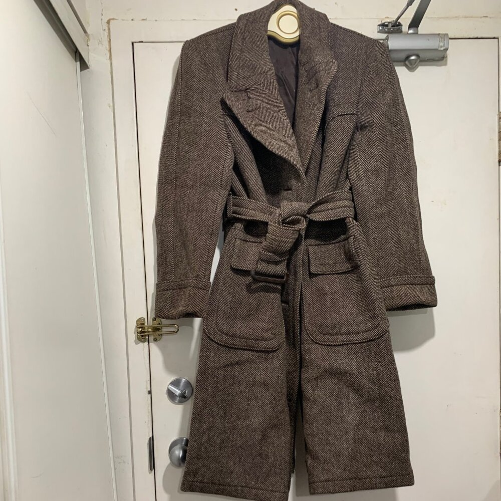 VINTAGE HEAVYWEIGHT TWEED DOUBLE BREAST TRENCH COAT SIZE L/XL